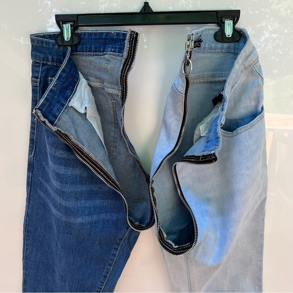 Fashion Nova Change The Panel Two Tone Skinny Jeans - Blue/Combo Full Zip Fly - Picture 12 of 15
